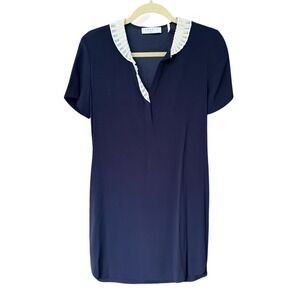 Navy Blue Sandro Ruffle Collar Shift Dress Size 1